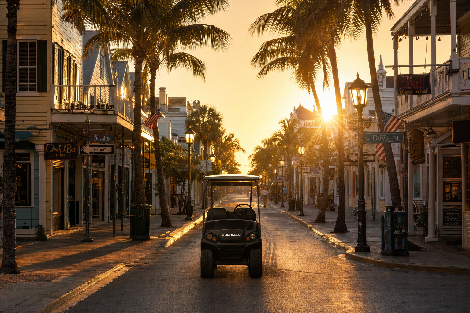 Golf cart on Duval Street Key West